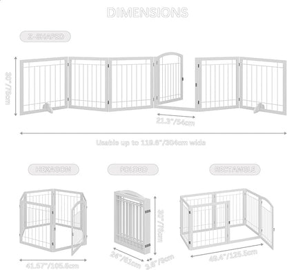JSB 144-inch Extra Wide 30-inch Tall Dog gate with Door Walk Through, Freestanding Pet Gate for Halls, Stairs & Home, Pet Puppy Safety Dog Fence with 2PCS Support Feet (White)