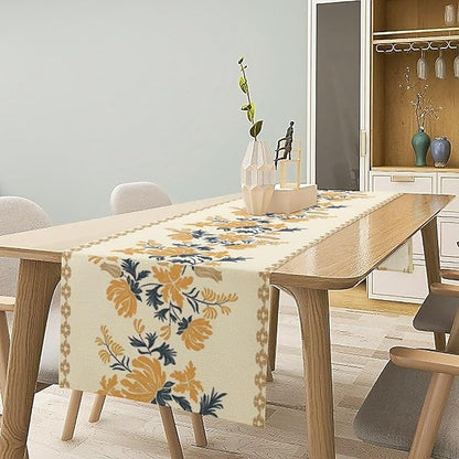 Vintage Yellow Floral Table Runner,Spring Summer Boho Flower Print Table Decoration for Kitchen Dining Table Home Farmhouse Party Decor 13x90in