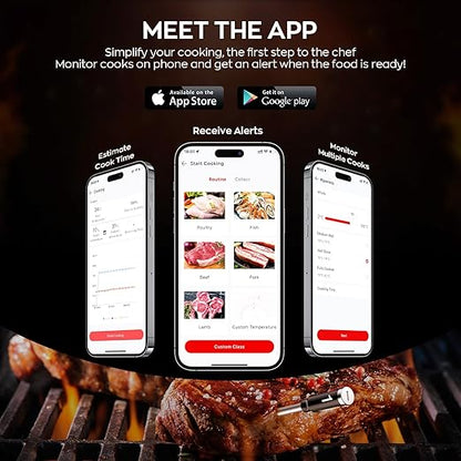 Smart Wireless Meat Thermometer with Dual Probes, Bluetooth & WiFi Combo, High Precision & Fast Response for BBQ, Grill, Smoker, Oven, Air Fryer