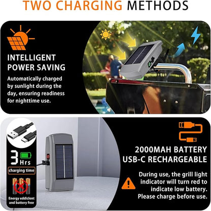Thanksgiving & Christmas Gift Pick, BBQ Grill Light for Blackstone Griddle, Solar/USB-C Rechargeable LED Grill Lights for Outdoor, Auto On/Off 360° Rotation, Grill Lights for Griddle Accessories