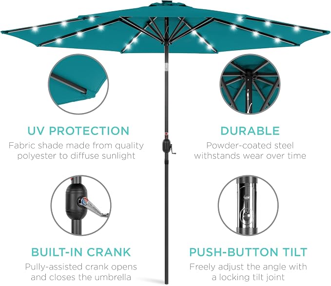 Best Choice Products 10ft Solar Polyester LED Lighted Patio Umbrella w/Tilt - Image 5