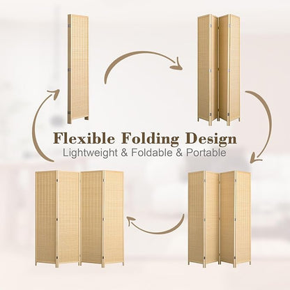 WelFurGeer 4 Panel Bamboo Room Divider, Folding Privacy Screen for Room Separation, Natural Wood Room Partitions and Dividers, Patio Privacy Panels, Decorative Wall Divider for Home, Office, Studio