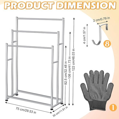 47.6 Inch Tall Free Standing Towel Racks 3 Tier Pool Towel Rack Outdoor Oversized Floor Bath Towel Drying Valet Holder Blanket Quilt Rack Stand for Bathroom Bedroom Beach Hot Tub Gym Pool Area Outside