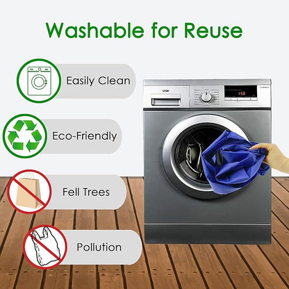 BeeGreen Blue Reusable Grocery Bags Wholesale Blue Reusable Kitchen Bags Bulk Foldable-Machine Washable with Zipper Storage Pouch 10 Packs