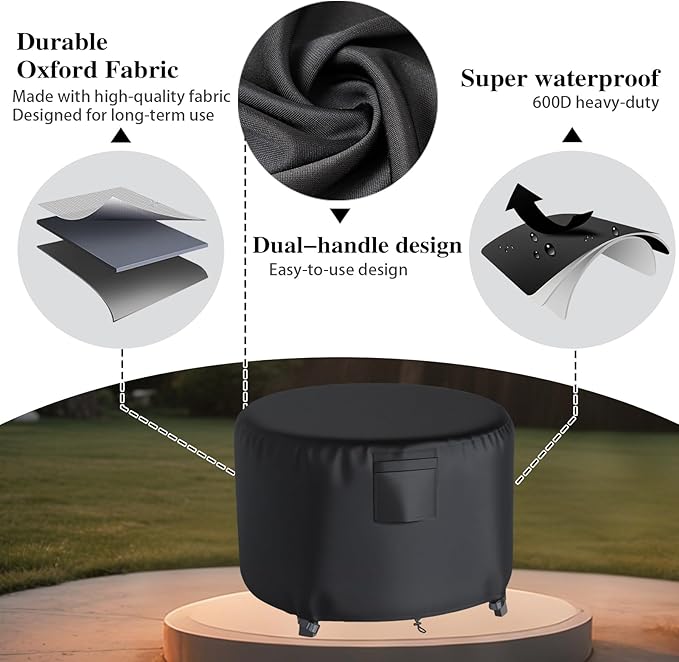 Chinchilla Heavy Duty 36 Inch Round Fire Pit Cover - 100% Waterproof & Weatherproof, Durable All-Season Protection for 33/34/35/36 Inch Propane Fire Pits and Tables