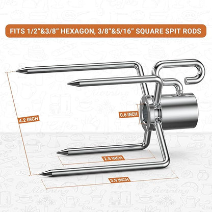 Onlyfire 6002 Rotisserie Meat Forks(1-Pair) for Grills-Fits 1/2-Inch hexagon & 3/8-Inch and 5/16-Inch square Spit Rods