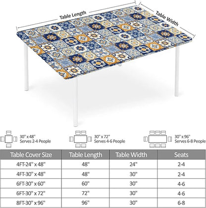 Rectangle Table Cloth Cover Waterproof Elastic Fitted Polyester Fitted Tablecloths for 6 Foot Tables for Indoor,Picnic, Camping, Outdoor （60" x 30"，Bohemian Style）