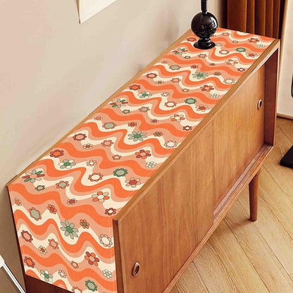 70s Table Runner, Retro Groovy Hippie Daisy Floral Orange Wave Funky Trippy Coffee Table Center Decor for Home Kitchen Dining Patio Holiday Party Indoor Outdoor Table Decorations, 13"x90" Inch