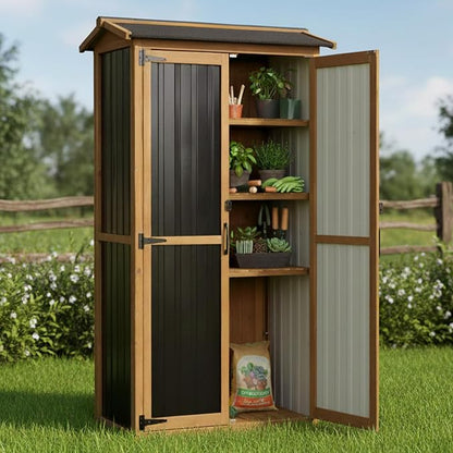 Ketive Outdoor Storage Cabinet, Wood & Metal Garden Cabinet - Image 2