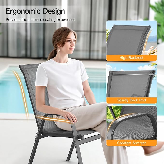 Patio Chairs Set of 4, Stackable Outdoor Dining Chairs | All Weather Dining Set - Image 7