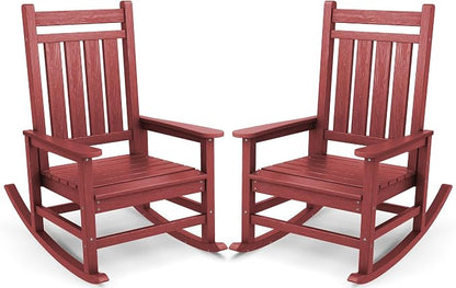 SERWALL Rocking Chair Set of 2, HDPE Rocker, Crimson Red | 21.1" Widened Seat by SERWALL