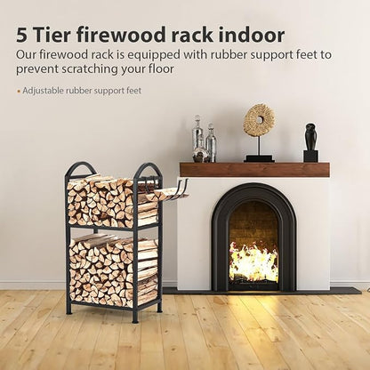 Firewood Rack Outdoor and Indoor, Fire wood Storage Racks with Wood Hooks, 15.7" Racks Outdoor for Fire wood, Adjustable Log Racks For Firewood, Heavy Duty Logs Holder Woods Storage