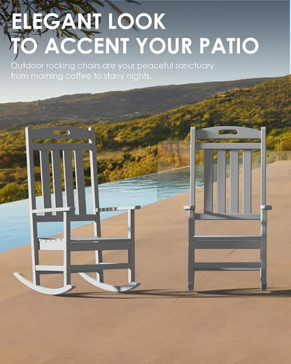 Outdoor Rocking Chair Set of 4, All-Weather Resistant Poly Lumber Rocker Chair - Image 6