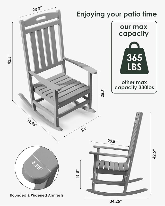 Outdoor Rocking Chair, All-Weather Resistant Poly Lumber Rocker Chair Outdoor - Image 2