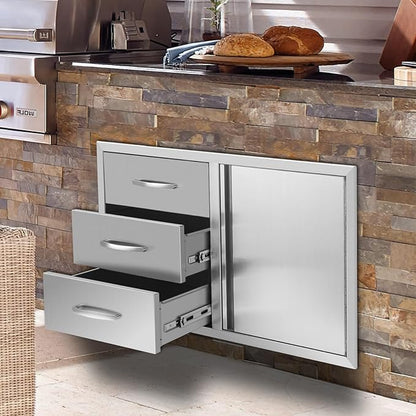 Outdoor Kitchen Drawer Combo, BBQ Access Door Drawers Combo With Stainless Steel, Perfect For BBQ Grill Station Outdoor Kitchen Storage Cabinet,G3