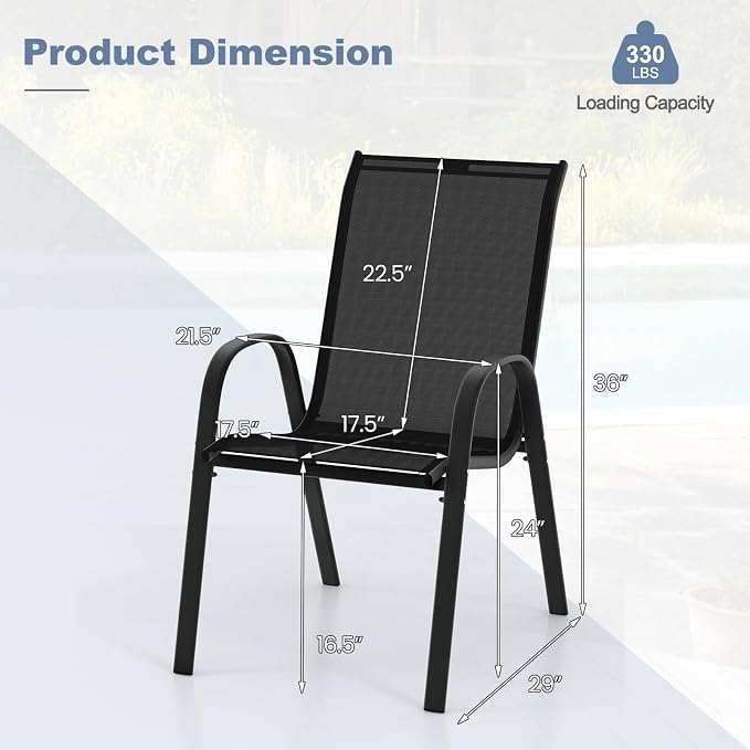 Tangkula Patio Dining Chairs Set of 2, Outdoor Stackable All Weather Heavy Duty - Image 3