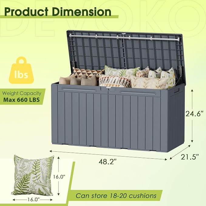 Devoko 100 Gallon Outdoor Storage Box, Waterproof Deck Box Lockable | Weather - Image 8