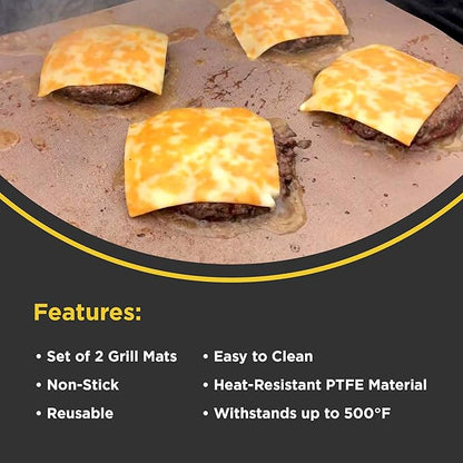 Copper Grill & Baking Mats Set of 2 - Non Stick Barbecue Grilling Mats - In Storage Case. Reusable - Easy to Clean & Dishwasher Safe Barbecue Grilling Mat with Heat Resistance up to 500°F by O-Yaki