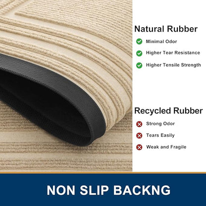 Buganda Front Door Mat Indoor Outdoor Entrance, Non-Slip Natural Rubber Doormats, Easy Clean, Low Profile, Dirt Trapper Entryway Floor Mats for Outside, Garages and Patios, 29.5x17, Beige