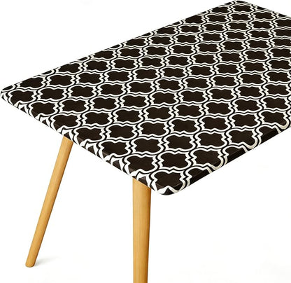 Rectangle Picnic Table Cloth, Elastic Waterproof Fitted Vinyl Tablecloths for 8 Foot Tables, Wipeable Flannel Backed Table Covers for Dining, Camping, Outdoor(Black,36"x96")