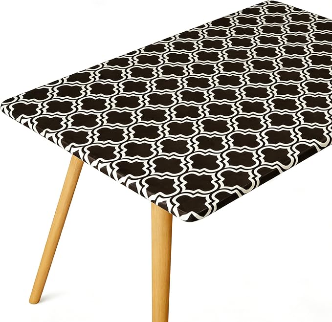 Rectangle Picnic Table Cloth, Elastic Waterproof Fitted Vinyl Tablecloths for 5 Foot Tables, Wipeable Flannel Backed Table Covers for Dining, Camping, Outdoor(Black,36"x60")