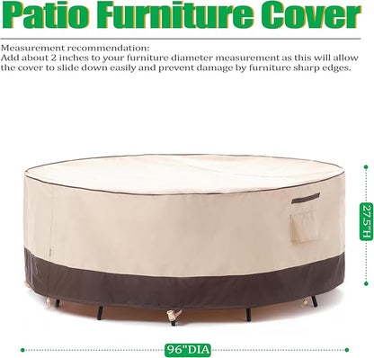 F&J Outdoors Patio Furniture Covers Waterproof UV Resistant Rip-stop Fabric Round Outdoor Furniture Cover, 96" Dia x 27.5" H