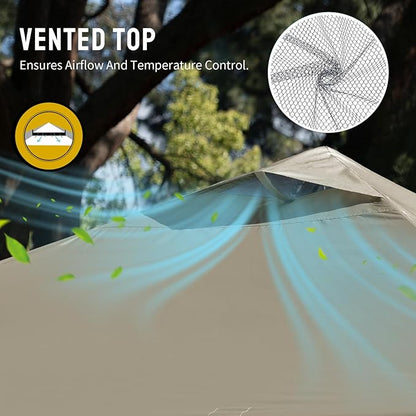 CROWN SHADES 10x10 Pop Up Canopy, Patented Center Lock One Push Tent Canopy, Newly Designed Storage Bag, 8 Stakes, 4 Ropes, Beige