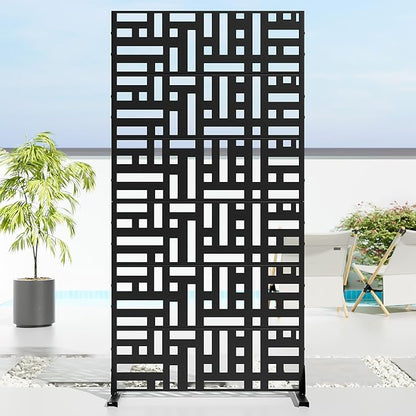 Casaphoria 72" H x 35" W Metal Privacy Screen, Outdoor Freestanding Decorative Divider for Patio, Deck, Balcony, and Garden with Stable Base, Black-Helen