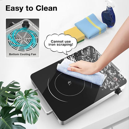 Portable Electric Cooktop 110V, 1800W Electric Stove Infrared Hot Plate with Knob Control, Nafewin Single Burner Countertop Burner with Handle, 4-Hours Timing Setting, Compatible for All Cookwares