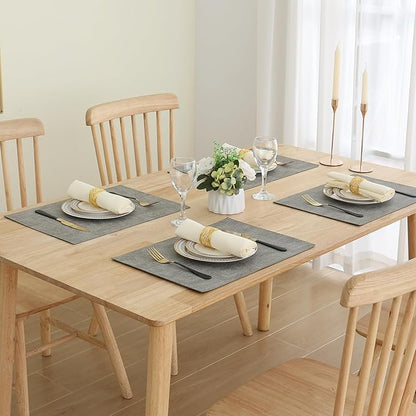 Homaxy Faux Leather Heat Resistant Placemats for Dining Table Set of 8, Waterproof Wipeable Washable PU Table Mats, Easy to Clean Anti-Slip Place Mats, 11.8" x 17", Light Grey