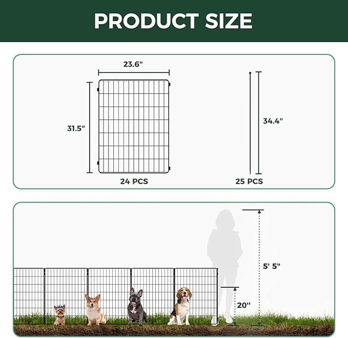 FXW Decorative Garden Fence for Yard - 32in(H) x 47.1ft(L) 24 Panels - Metal Fencing Panels - Animal Barrier Border for Dogs & Rabbits, Flower & Plant Edging