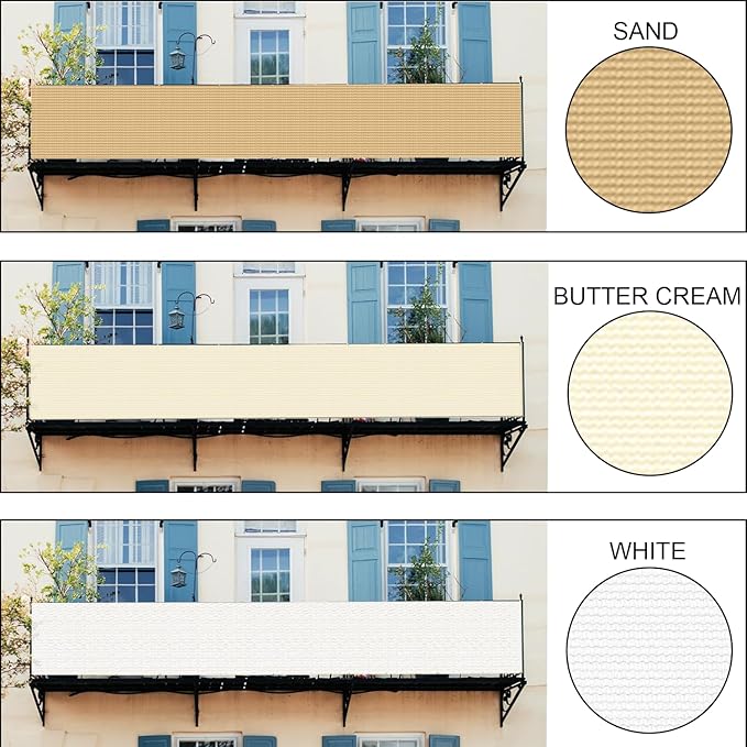 LOVE STORY Custom Size 3'x11' Butter Cream Balcony Privacy Screen,UV Block Privacy Fence Screen,90% Shield for Outdoor Pool Garden Apartment Railing