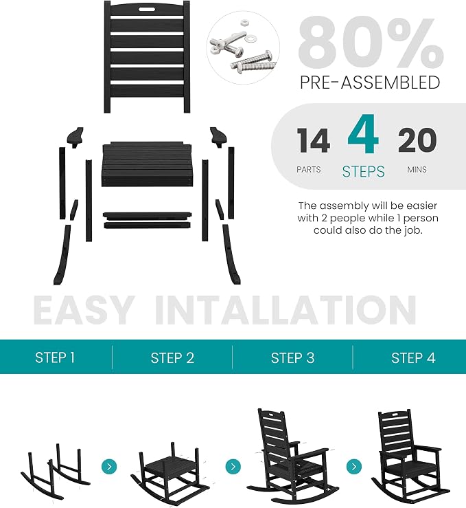 SERWALL Outdoor Rocking Chair Set of 6, Oversized HDPE Rocker, all Weather - Image 6
