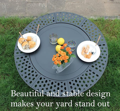 36 Inch Fire Pit with 2 Grills, Wood Burning Fire Pits for Outside with Lid, Poker and Round Waterproof Cover, BBQ& Outdoor Firepit & Round Metal Table 3 in 1 for Patio, Picnic, Party