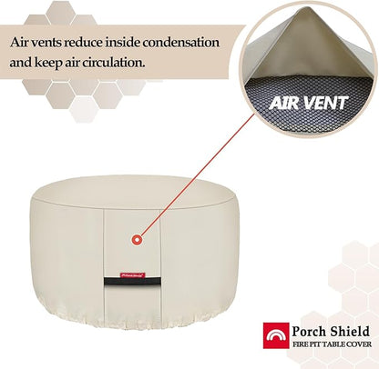 Porch Shield Fire Pit Cover - Waterproof 600D Heavy Duty Fade Resistant Round Patio Fire Bowl Cover Beige - 36 inch