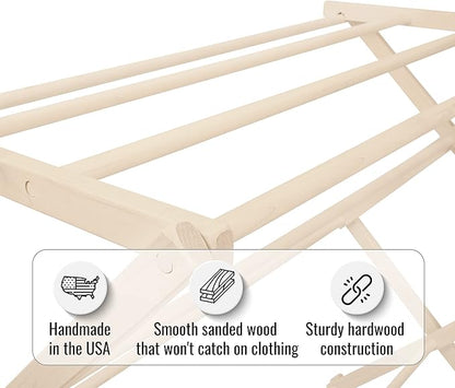 Pennsylvania Woodworks Premium American Maple Clothes Drying Rack - Handcrafted in Pennsylvania - Solid Wood Construction, Collapsible, Eco-Friendly Laundry Solution (X-Large)