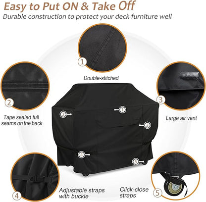 NettyPro Grill Cover for Outdoor Grill 44 inch Waterproof Heavy Duty Gas BBQ Cover for Outside Weber, Char-Broil, Brinkmann, Jenn Air, Nexgrill 2 Burner Barbecue, Black