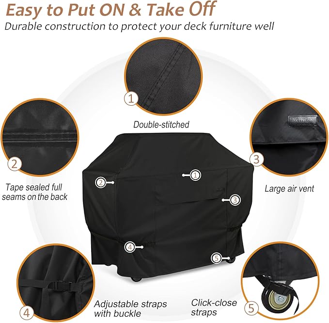 NettyPro Grill Cover Heavy Duty Waterproof 56 inch, Outdoor 2-3 Burners Gas BBQ Cover for Outside Weber, Char-Broil, Brinkmann, Nexgrill Barbecue, Black
