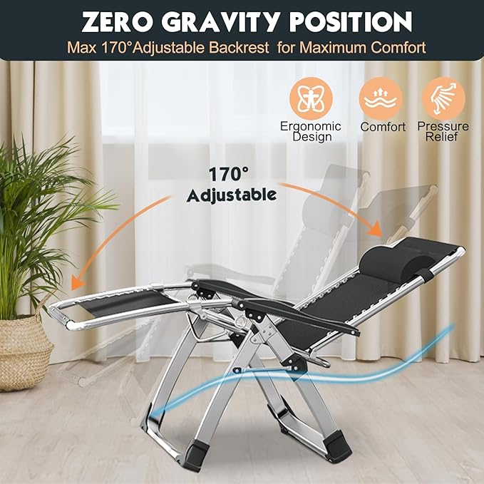 MOPHOTO Zero Gravity Chair, Outdoor Padded Lounge Chair - Image 6