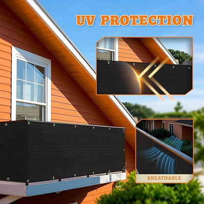 2.5' x 27' Balcony Privacy Screen Fence Cover with Zip Ties Grommets for Apartment Patio Porch Deck Backyard Outdoor (Black)