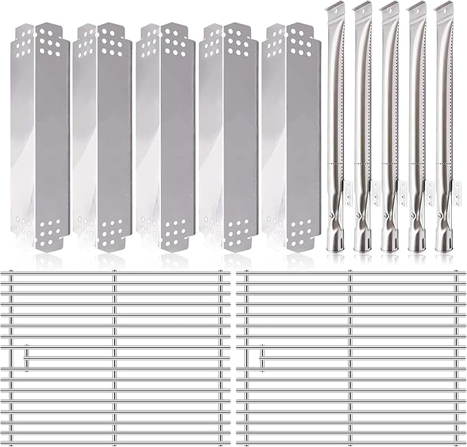 Grill Replacement Parts for Nexgrill 5 Burner 720-0888N, 720-0888, 4 Burner 720-0830H, 720-0783E. 17 Inch Grill Cooking Grates, Heat Plates Shield and Burner Tubes for Home Depot Nexgrill Grill Parts.