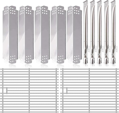 Grill Replacement Parts for Nexgrill 5 Burner 720-0888N, 720-0888, 4 Burner 720-0830H, 720-0783E. 17 Inch Grill Cooking Grates, Heat Plates Shield and Burner Tubes for Home Depot Nexgrill Grill Parts.