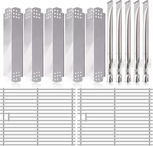 Grill Replacement Parts for Nexgrill 5 Burner 720-0888N, 720-0888, 4 Burner 720-0830H, 720-0783E. 17 Inch Grill Cooking Grates, Heat Plates Shield and Burner Tubes for Home Depot Nexgrill Grill Parts.