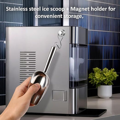 Juome 3oz Stainless Steel Ice Scoop for Freezer with Magnetic Holder, Metal Ice Scoop for Ice Machine, Small Ice Cube Scooper for Freezer Bin for Ge Profile Opal 2.0 Nugget Ice Maker