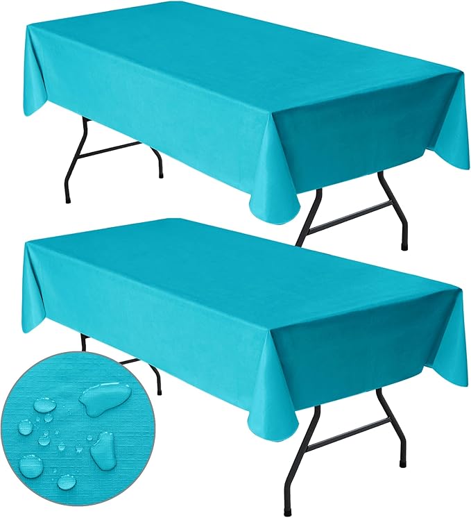 Nasitos 2 Pack Vinyl Tablecloth 60x102 Inch-Decorative Rectangle Flannel Backed Teal Tablecloths, Waterproof Outdoor Spillproof Tablecloth for Trade Shows, Party, Camping, Baby Shower