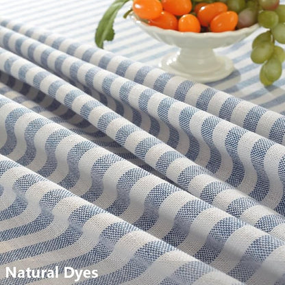 TruDelve 60 Inch Round Tablecloth Blue and White Striped Cloth Tablecloths Circle Fabric Outdoor Tablecloths for Round Tables (Blue,60",Round)