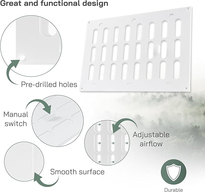 Vent Systems 12" x 8" Inch (Overall) White Metal Vent Cover - Durable Wall and Ceiling Adjustable Air Return Grille with Built-in Mesh Screen - HVAC Ventilation Duct Cover for Indoor and Outdoor Use
