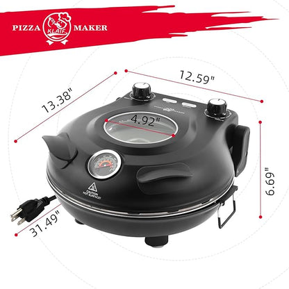 KLAIF 12" Electric Countertop Pizza Oven Indoor With Ceramic Stone, Dual Adjustable Temperature Controls, Includes 4 Pizza Tools, LMC-Black