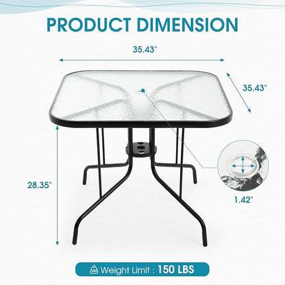 Patio Dining Table for 4 with Umbrella Hole | Outdoor 5 Piece Dining Set 36" x - Image 3