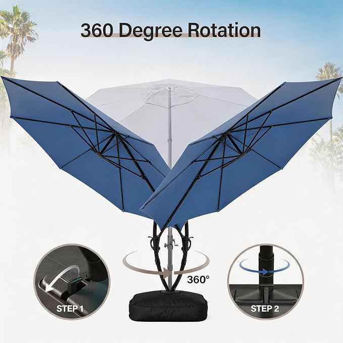 Outdoor Patio Umbrella with Base included, 12 FT Deluxe Curvy Cantilever - Image 5